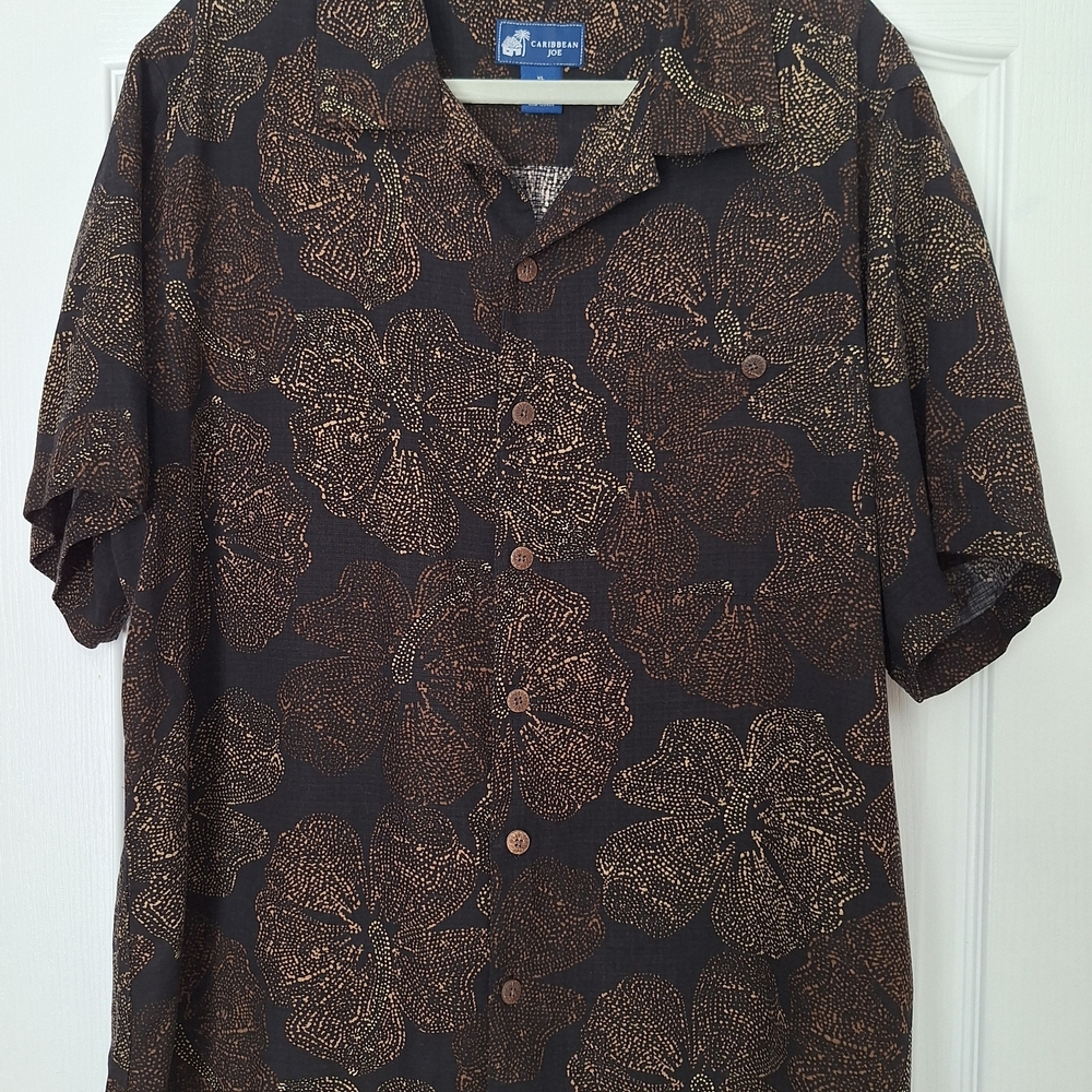 Caribbean Joe Black and Gold Floral Men's Shirt